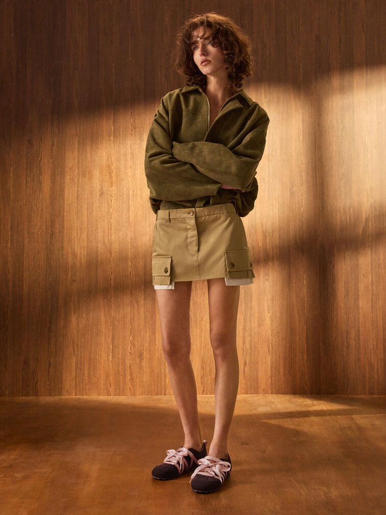 รองเท้าผ้าใบทรงบัลเลต์วัสดุหนังกลับสังเคราะห์ตกแต่งเชือกผ้าซาตินรุ่น Silko, สีดาร์คบราวเท็กซ์เจอร์, hi-res