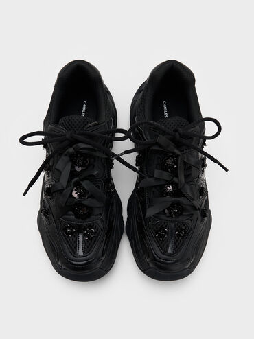 Gaskell Flower-Embellished Chunky Sneakers, Black, hi-res