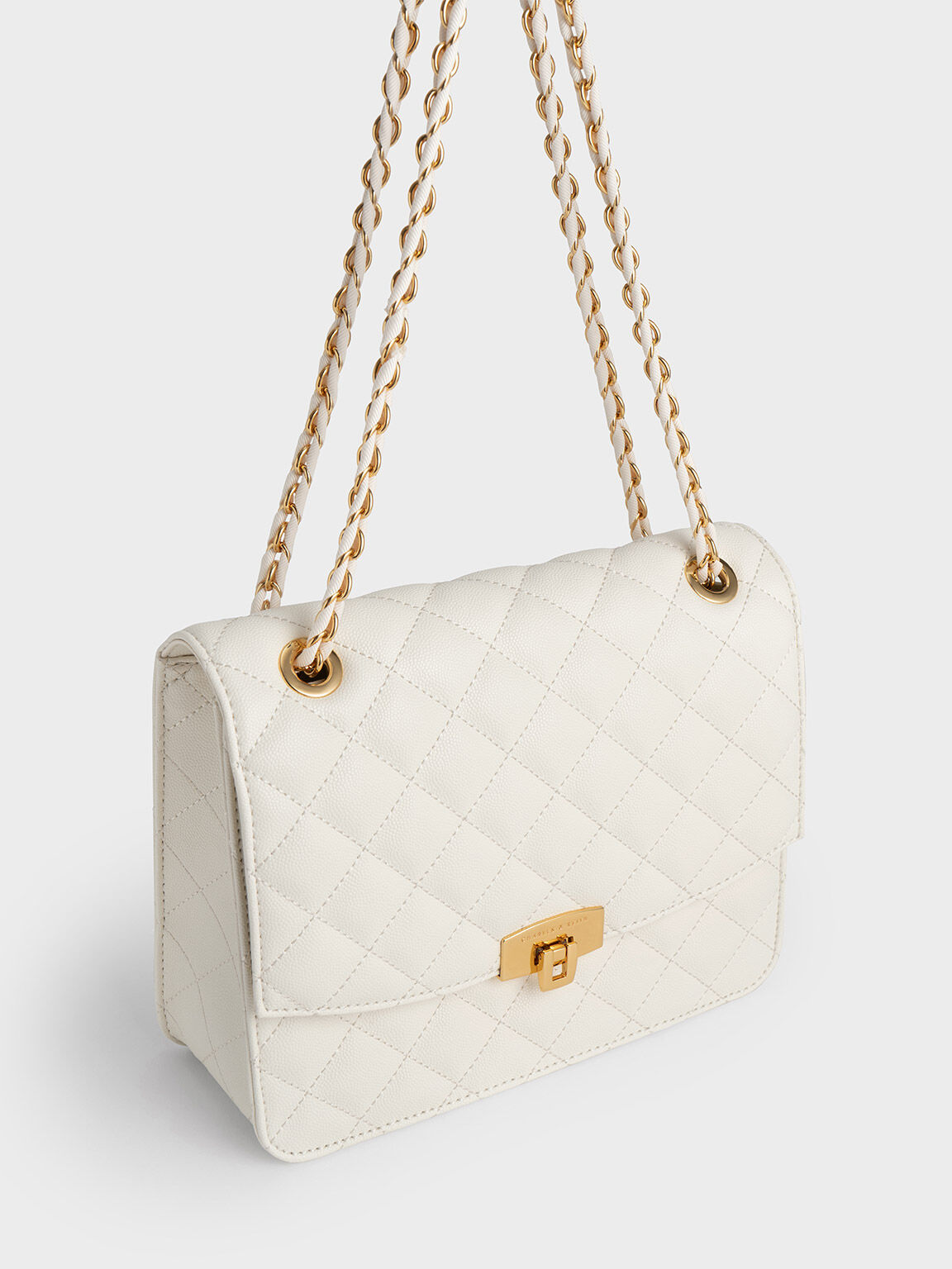 Cream Quilted Chain Strap Clutch CHARLES KEITH TH
