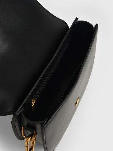 กระเป๋าสะพายข้างดีไซน์แบบอานม้ารุ่น Gabine, สีดำ, hi-res