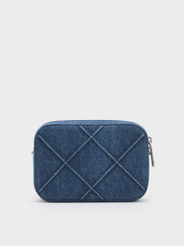 Eleni Denim Quilted Zip Crossbody Bag, Denim Blue, hi-res