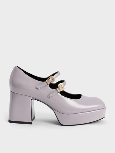 Patent Block Heel Mary Janes, สีไลแลคเกรย์, hi-res