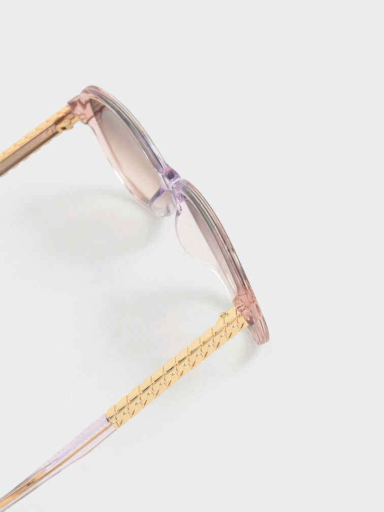 Metallic Braided Temple Acetate Aviator Sunglasses, , hi-res