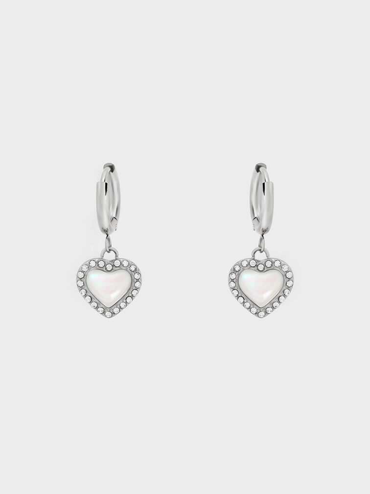 Annalise Crystal Heart-Stone Hoop Earrings, Silver, hi-res