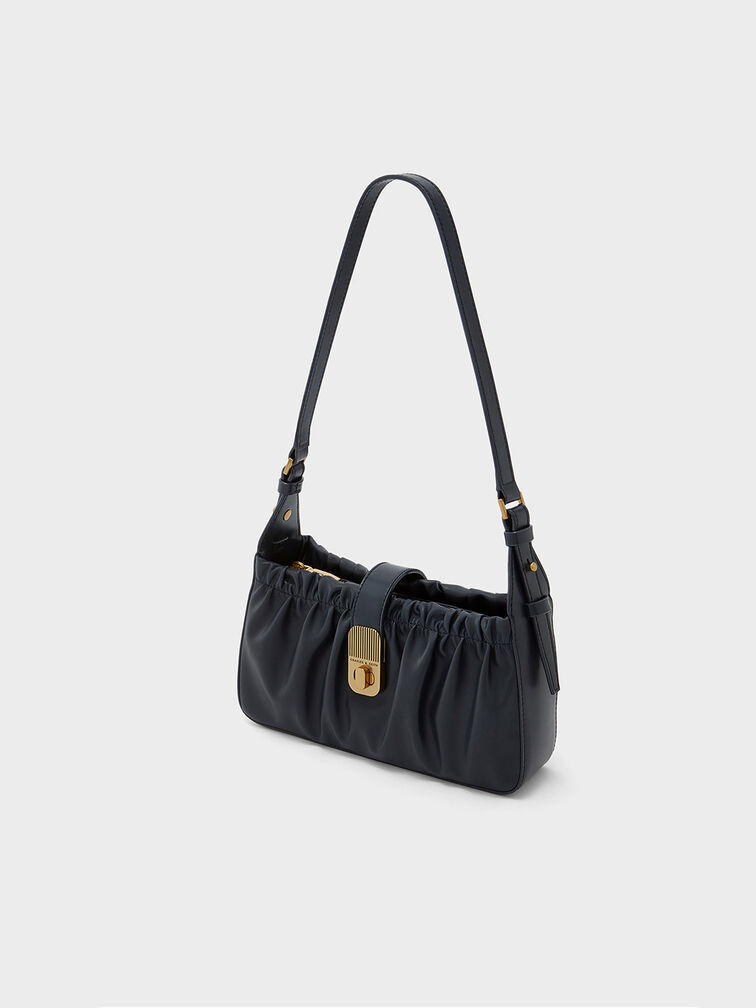 Enya Ruched Turn-Lock Shoulder Bag, , hi-res