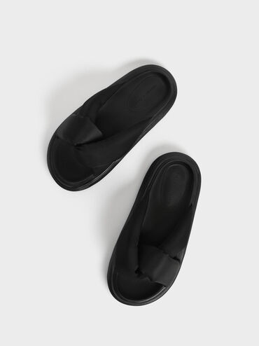 Odessa Nylon Round-Toe Slide Sandals, สีดำ, hi-res