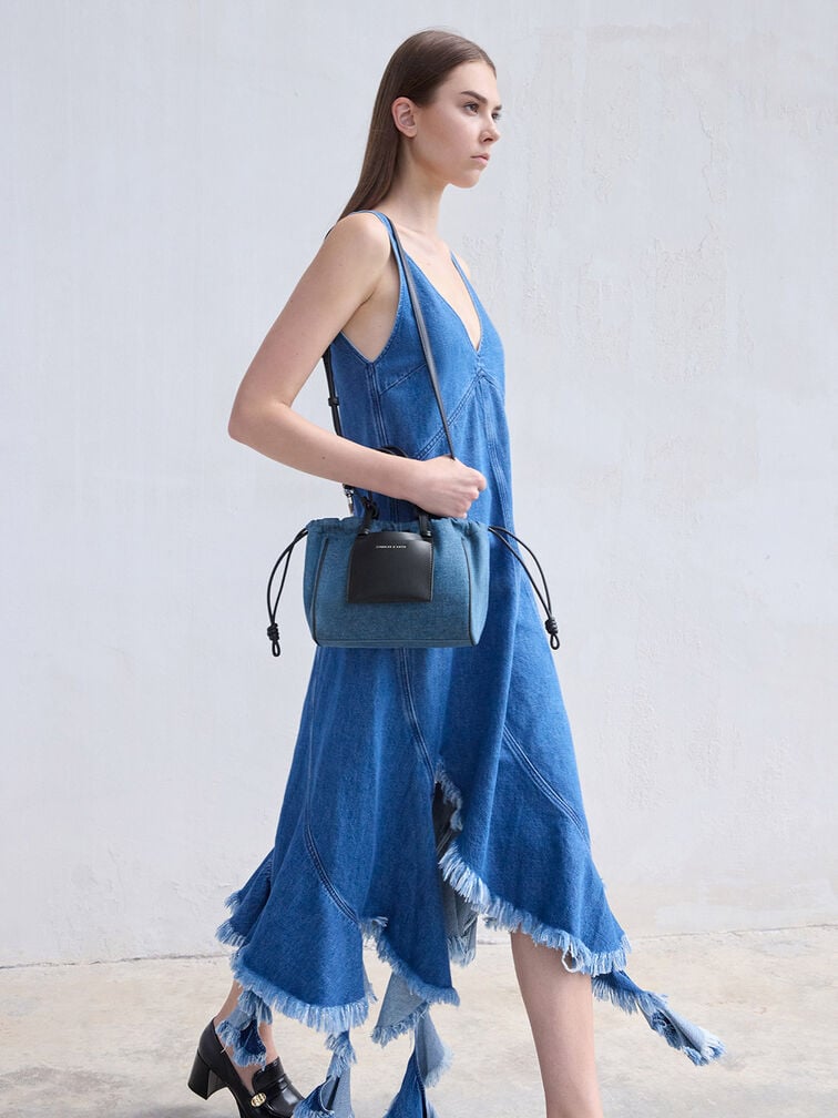 Babylon Denim Drawstring Tote Bag, Denim Blue, hi-res