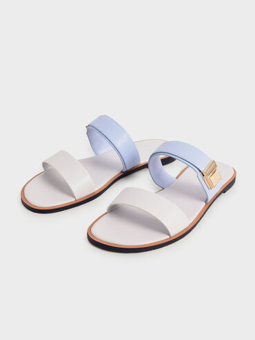 Dove Metallic Buckle Slide Sandals, , hi-res