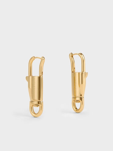 Delfina Lock-Buckle Earrings, Gold, hi-res