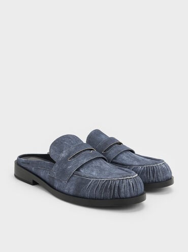 รองเท้าเปิดส้นทรงโลฟเฟอร์ดีไซน์เพนนีวัสดุผ้าเดนิมรุ่น Dylan, สีดาร์คบลู, hi-res