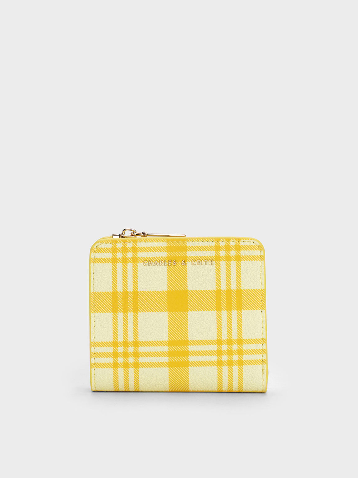 Yellow Plaid Zip Around Card Holder CHARLES KEITH TH