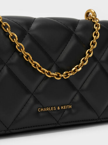 Paffuto Chain Handle Quilted Long Wallet, Black, hi-res