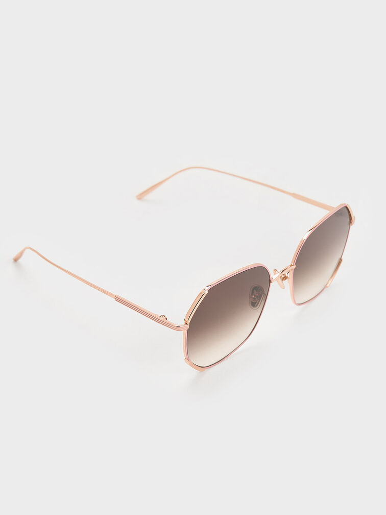Geometric Wire-Frame Butterfly Sunglasses, สีชมพู, hi-res