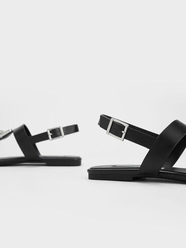 Chain-Link T-Bar Sandals, สีดำ, hi-res