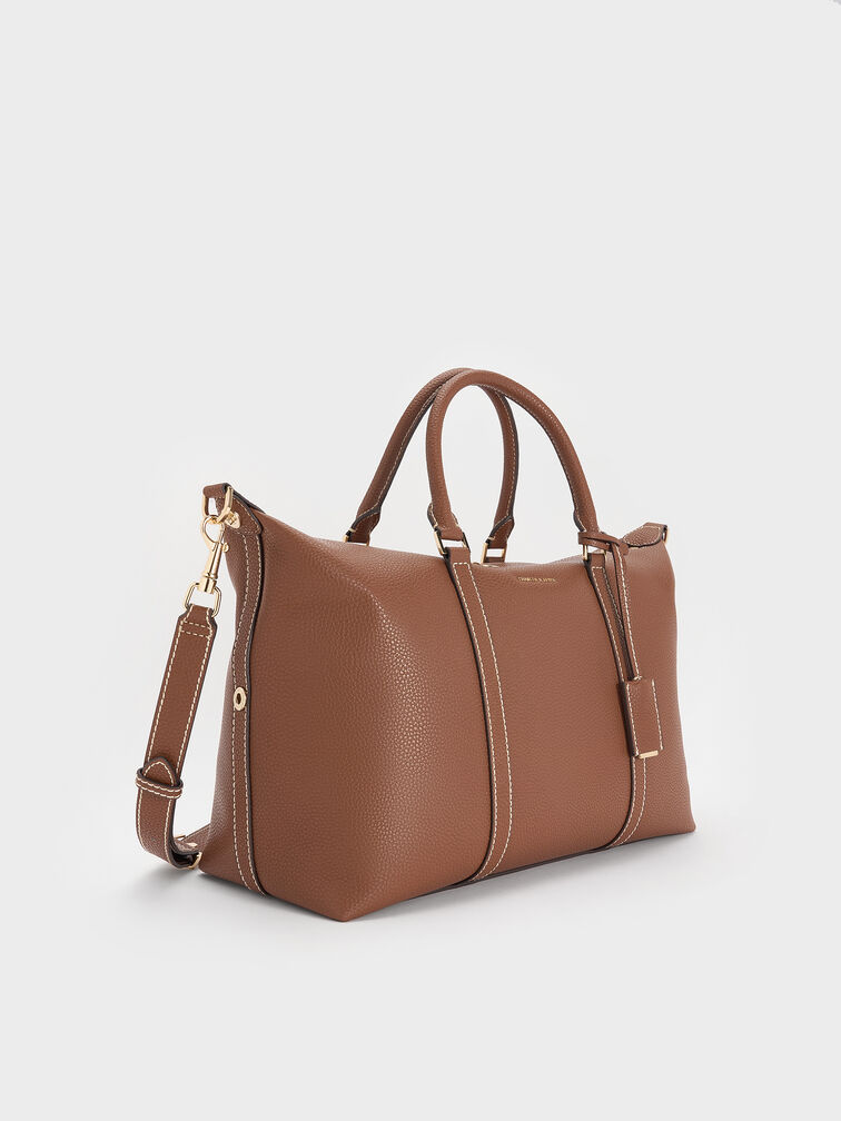 Chance Recycled Leather Bowling Bag, Chocolate, hi-res