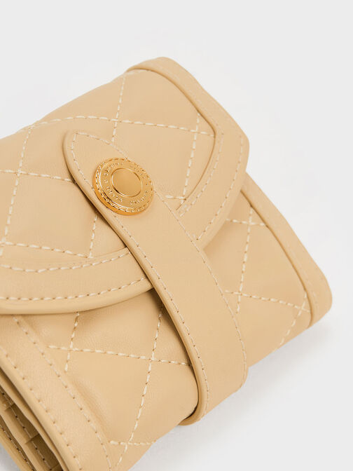 Este Quilted Belted Small Wallet, Beige, hi-res