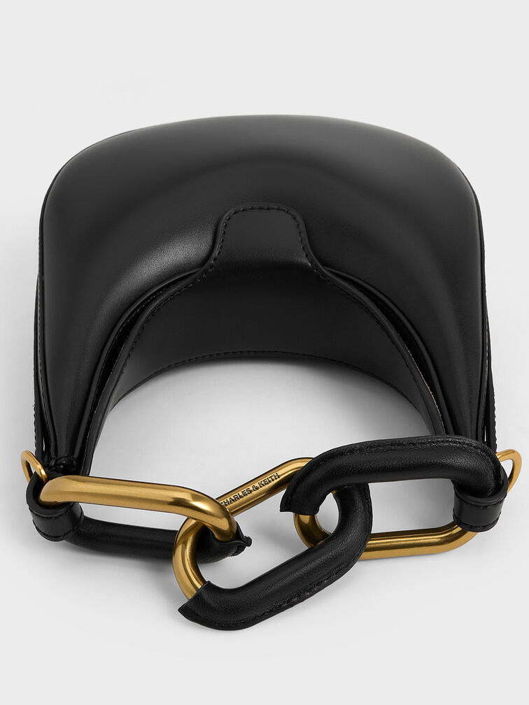 Mini Kora Chain-Link Moon Bag, Black, hi-res