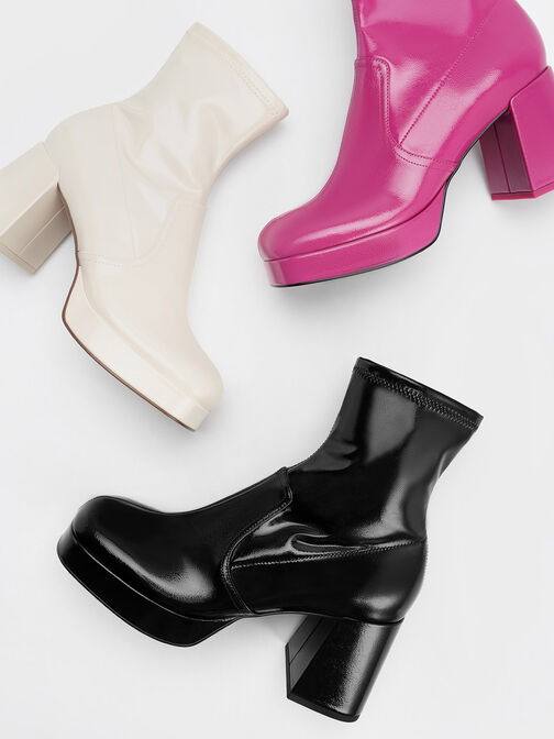 Patent Crinkle-Effect Block-Heel Boots, สีฟูเชีย, hi-res