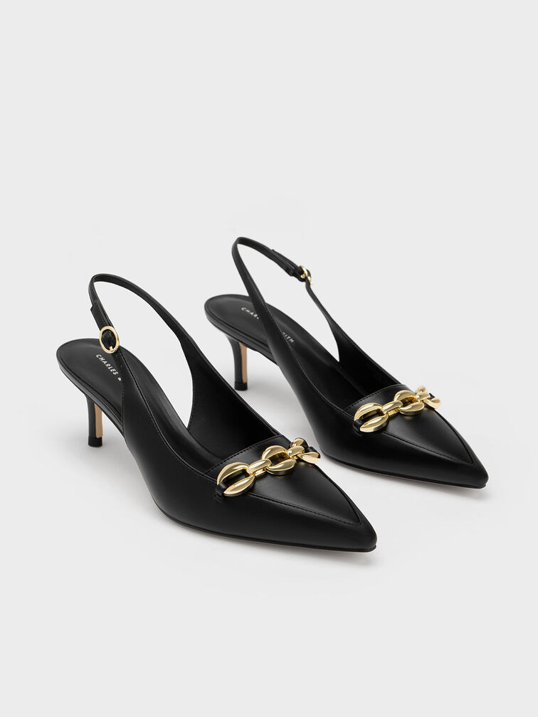 Chunky Chain-Embellished Slingback Pumps, , hi-res