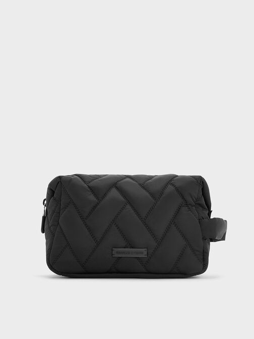 Nylon Chevron Pouch, Jet Black, hi-res