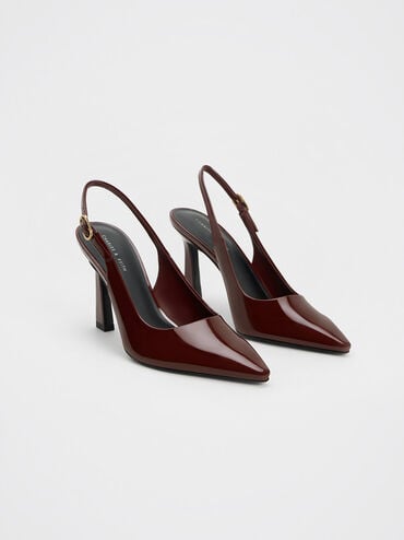 Patent Trapeze Heel Slingback Pumps, สีเบอร์กันดี, hi-res