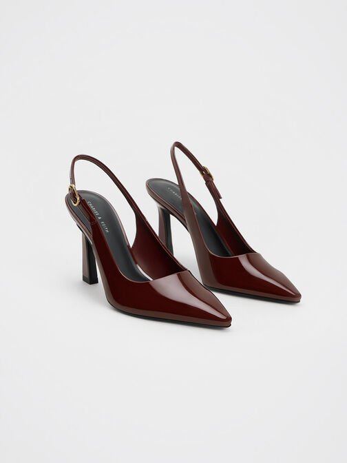 Patent Trapeze Heel Slingback Pumps, , hi-res