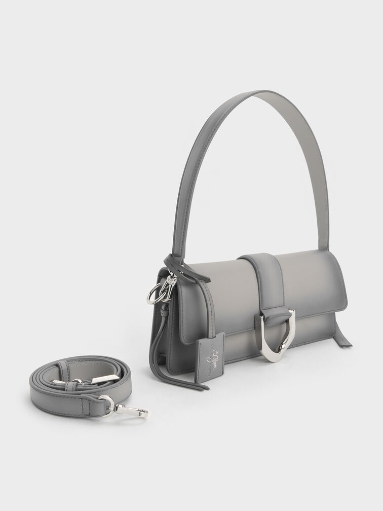 Gabine Leather Burnished Shoulder Bag, Grey, hi-res