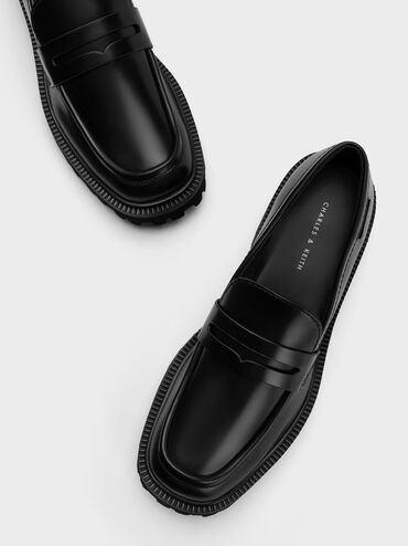 Remy Covered Ridge-Sole Loafers, Black Boxed, hi-res