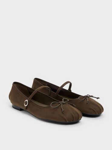 Emiko Faux Suede Bow Mary Jane Flats, Chocolate Textured, hi-res