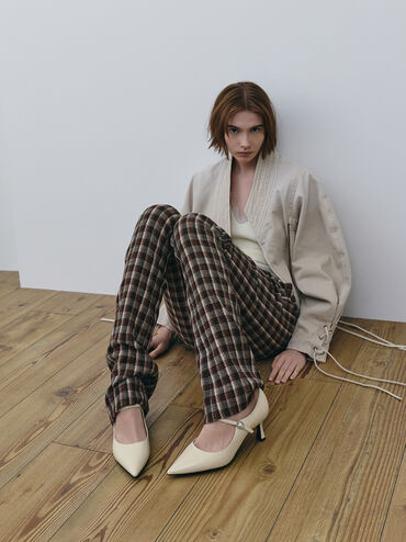 Pointed Mary Jane Pumps, Beige, hi-res