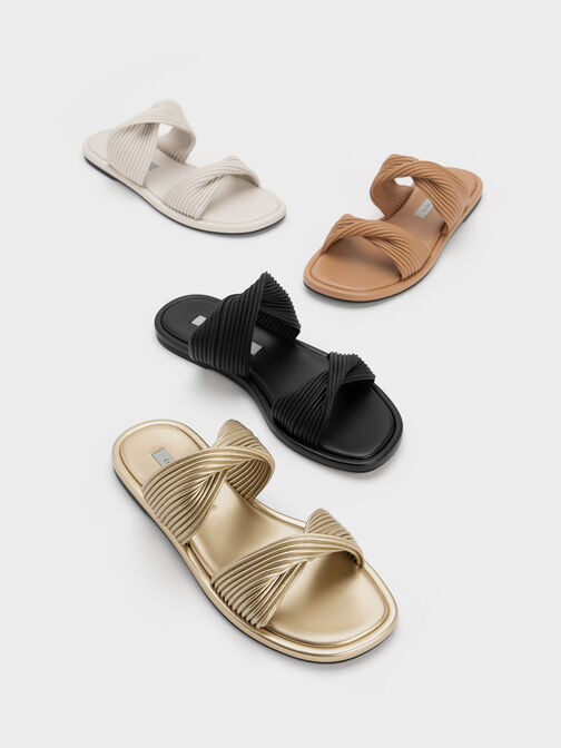 Pleated Twist Strap Slides, , hi-res
