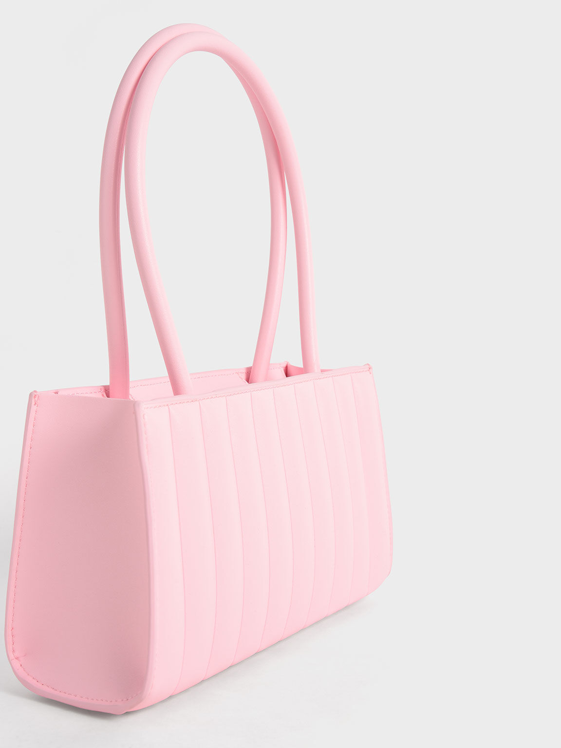Pleated Double Handle Tote Bag, Light Pink, hi-res