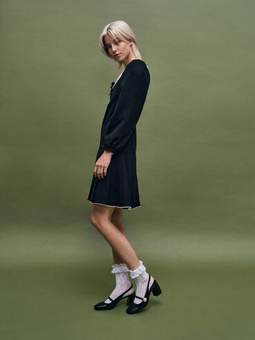 Pearl-Accent Mary Jane Pumps, Black Boxed, hi-res