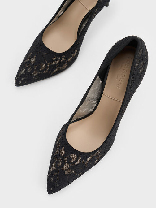 Lace & Mesh Pointed-Toe Pumps, , hi-res