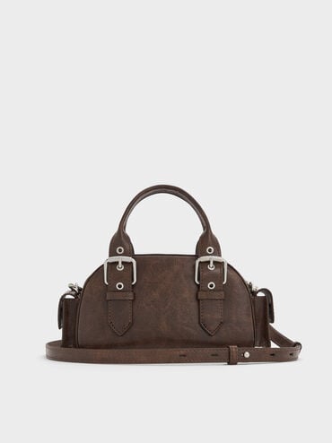 Blaise Buckle-Strap Side-Pocket Bowling Bag, Distressed Coffee, hi-res