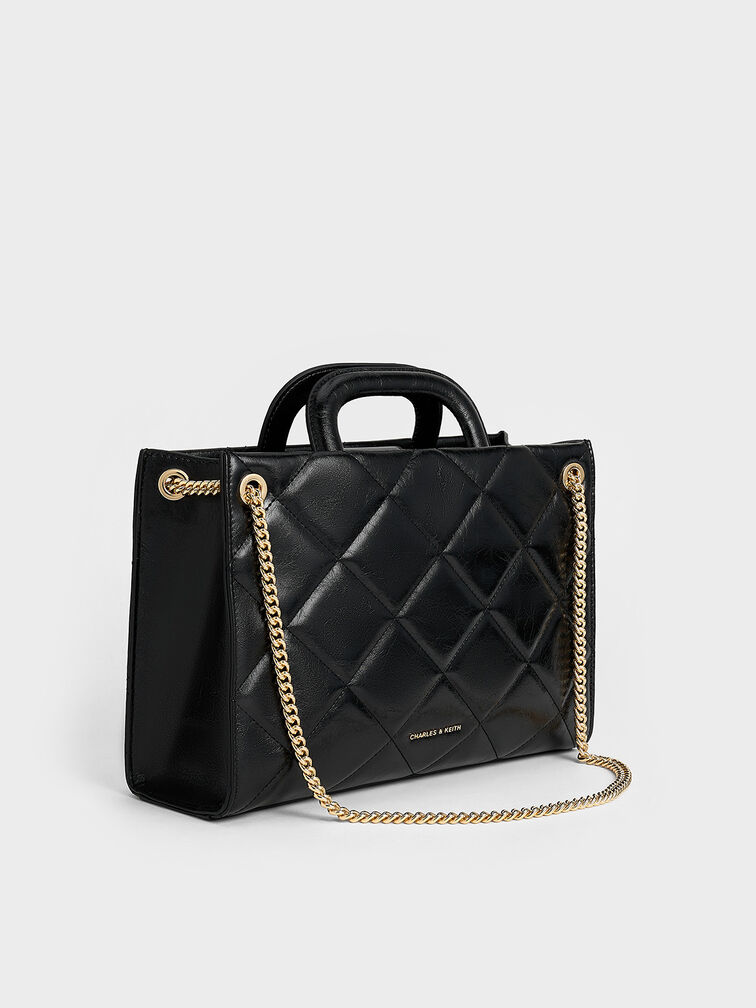 Apfra Quilted Chain-Handle Bag, Black, hi-res