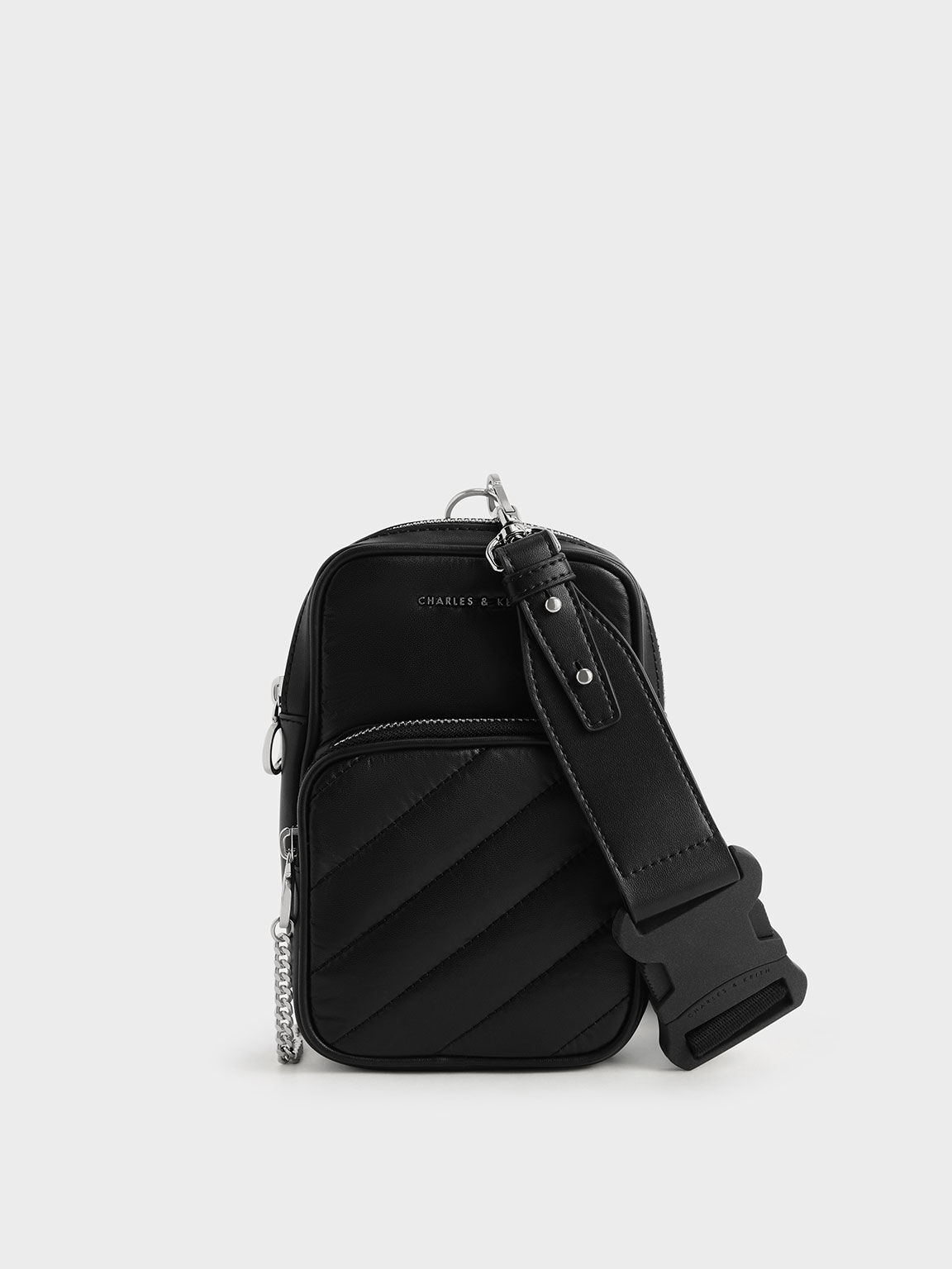 Panelled Elongated Crossbody Bag, Black, hi-res