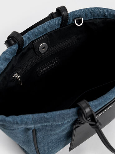 Babylon Denim Drawstring Tote Bag, Denim Blue, hi-res