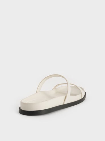 Double-Strap Slide Sandals, White, hi-res