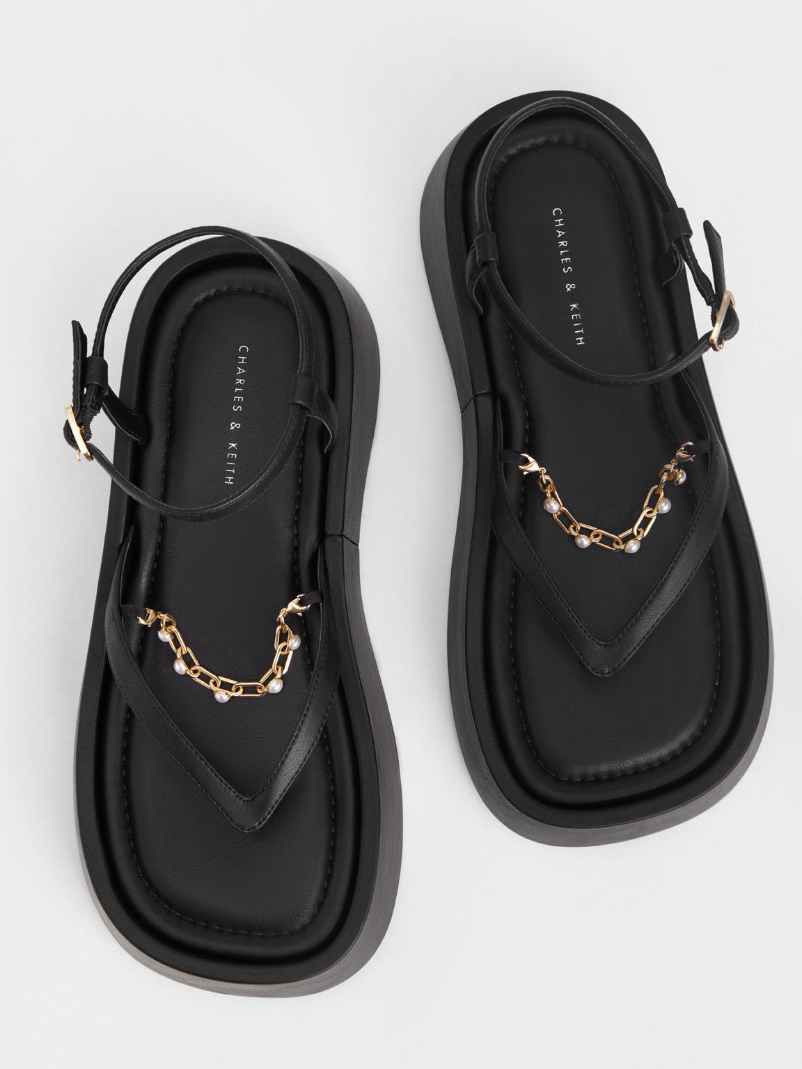 Savannah Chain-Embellished Ankle-Strap Flatforms, Black, hi-res