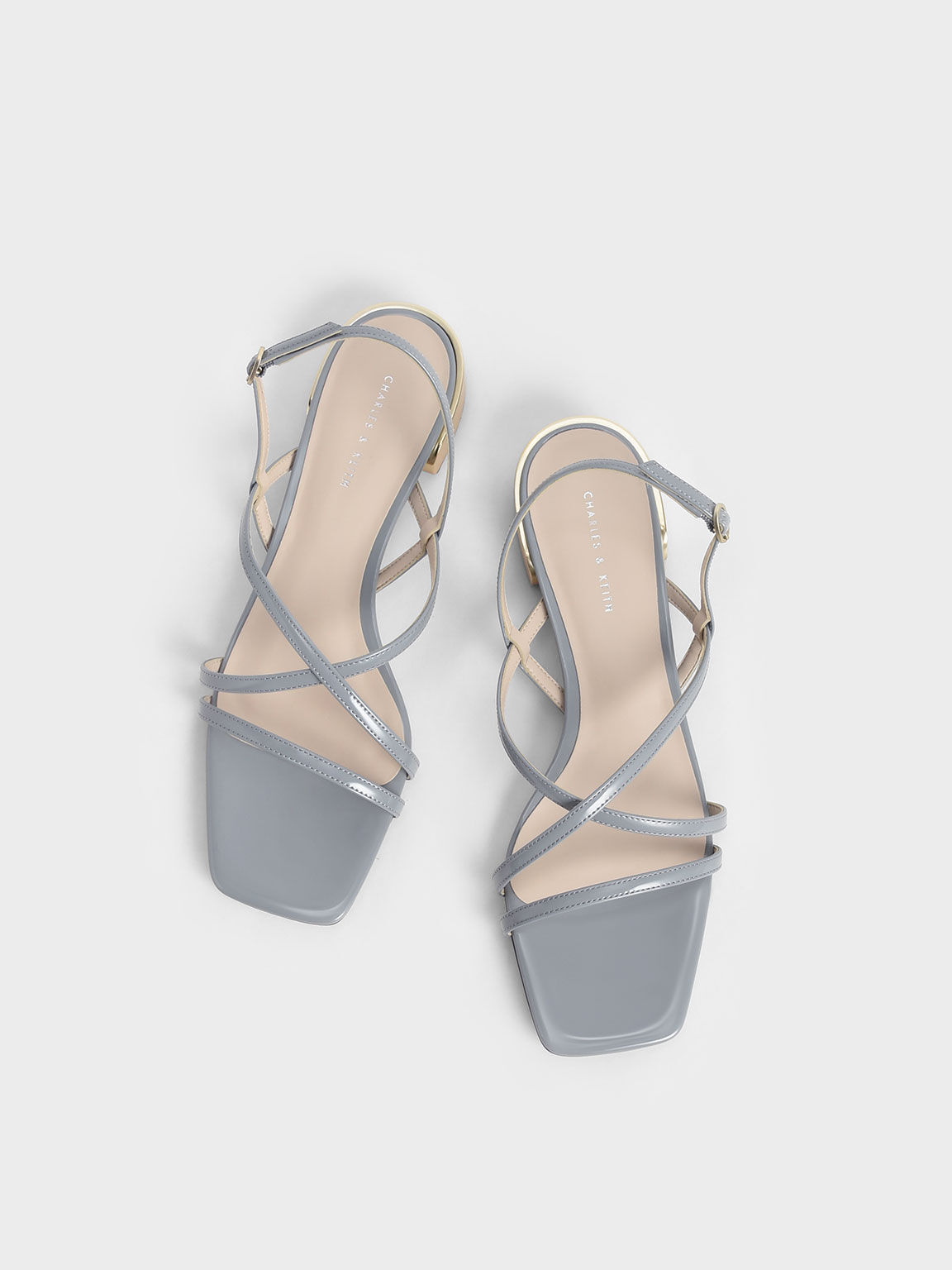 Patent Strappy Slingback Sandals, Light Blue, hi-res