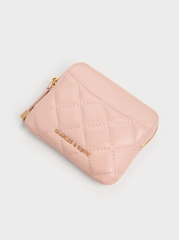 Alva Quilted Top-Zip Card Holder, Pink, hi-res