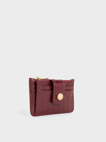 Donna Crinkle-Effect Panelled Card Holder, Burgundy, hi-res