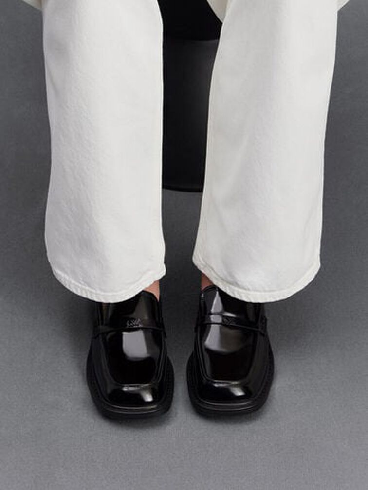 Tahlia Leather Loafer Mules, Black Boxed, hi-res