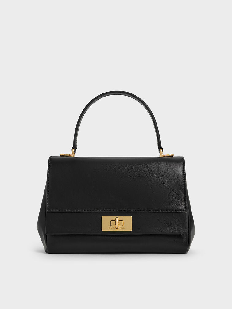 Lennie Chain-Strap Top Handle Bag, Black, hi-res