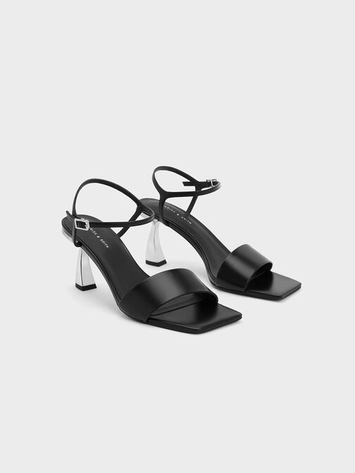 Open Toe Curved Heel Sandals, สีดำ, hi-res