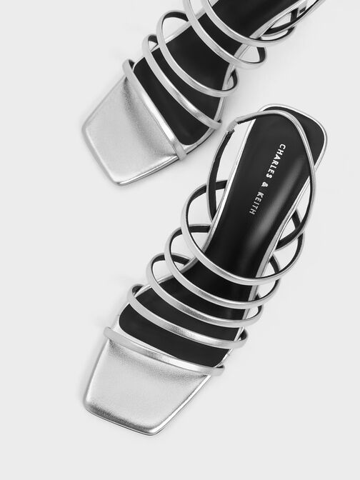 Metallic Strappy Blade Heel Sandals, , hi-res