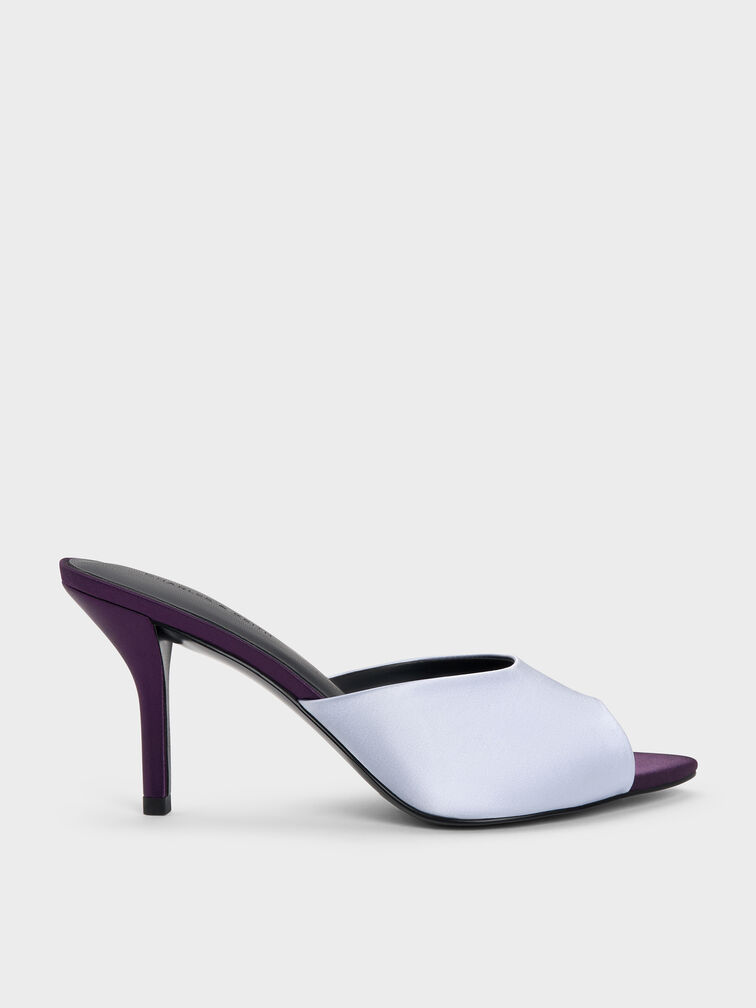 Valentina Satin Peep-Toe Stiletto Mules, Blue, hi-res