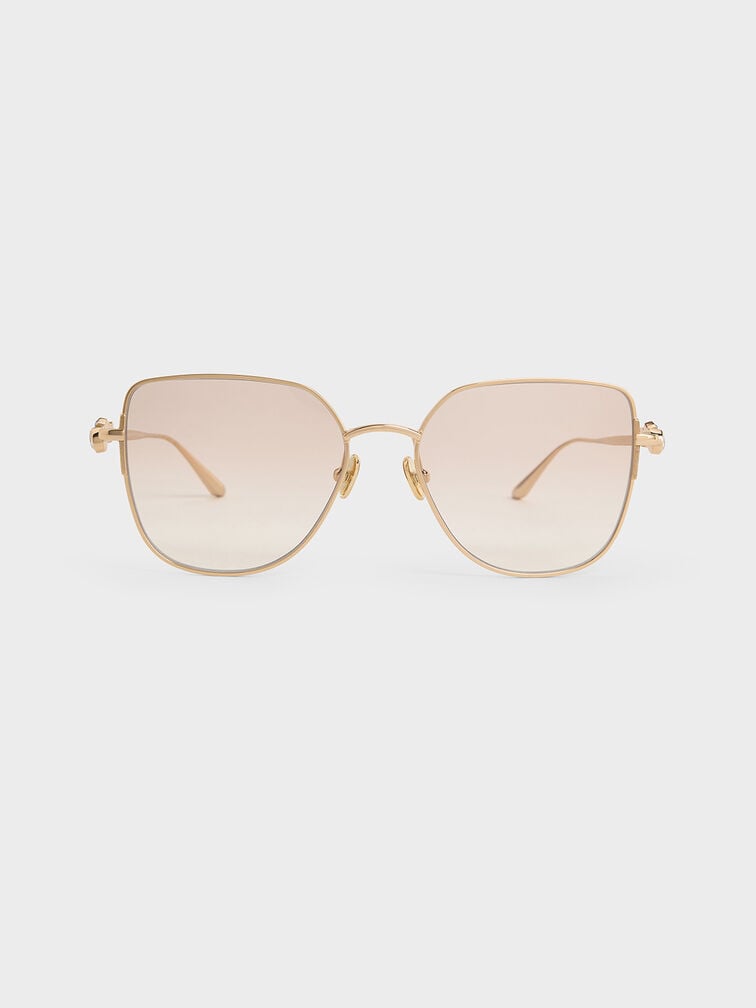Crystal-Embellished Metal-Rim Butterfly Sunglasses, Light Gold, hi-res