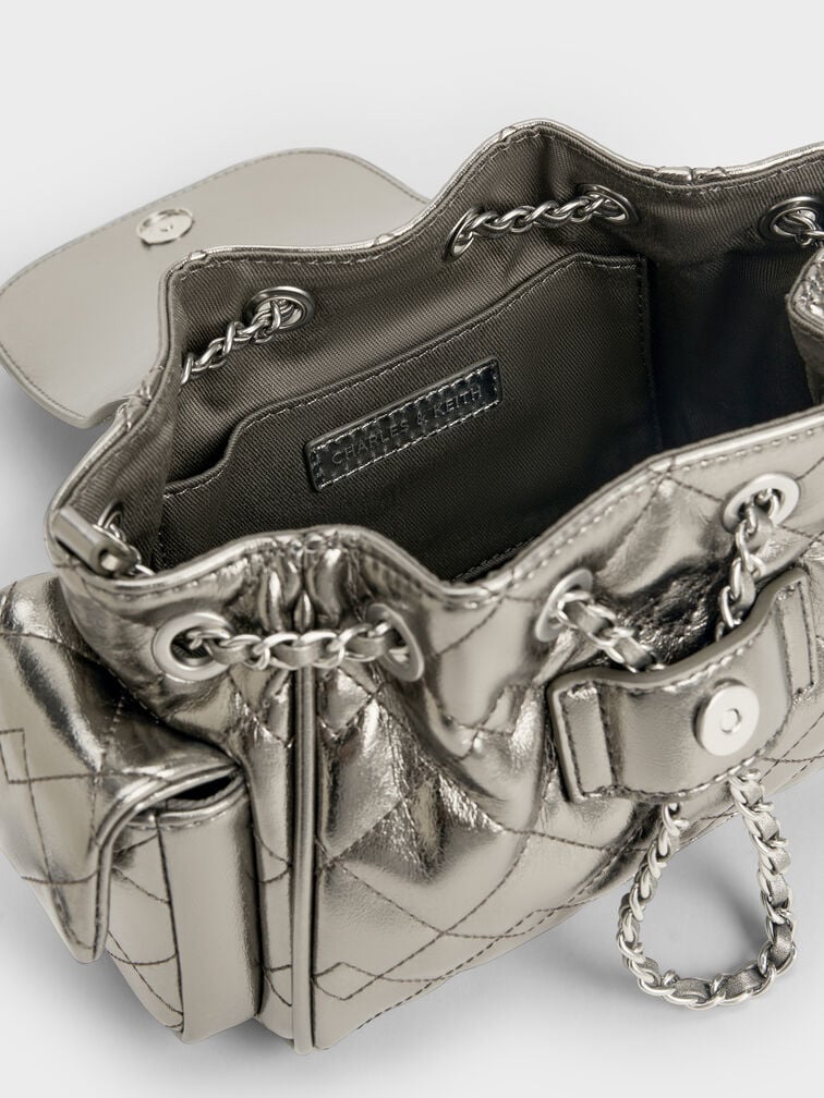 Duo Quilted Two-Way Front Flap Backpack, Pewter, hi-res